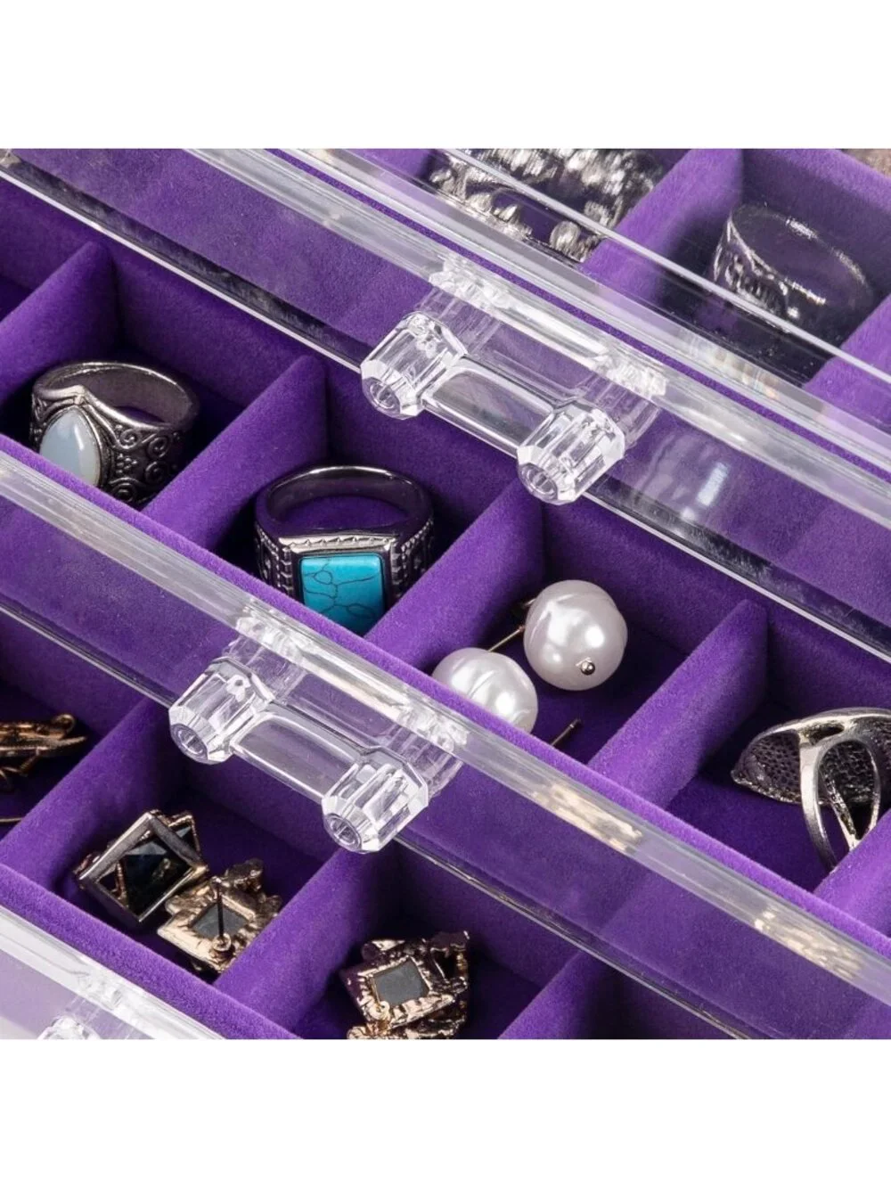 Acrylic Purple Jewelry Box5 Drawer Organizer 61 Grid Earring Bracelet Storage